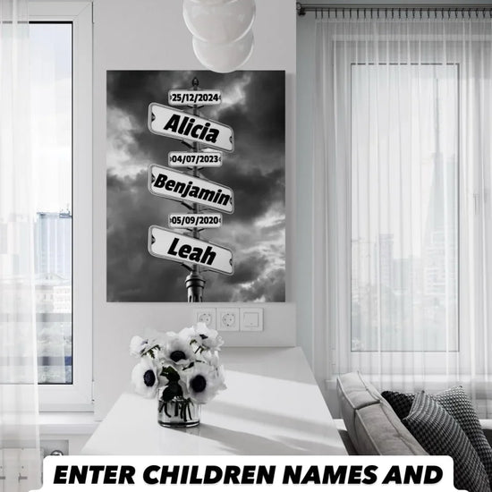 Children DOB Street Sign Canvas 