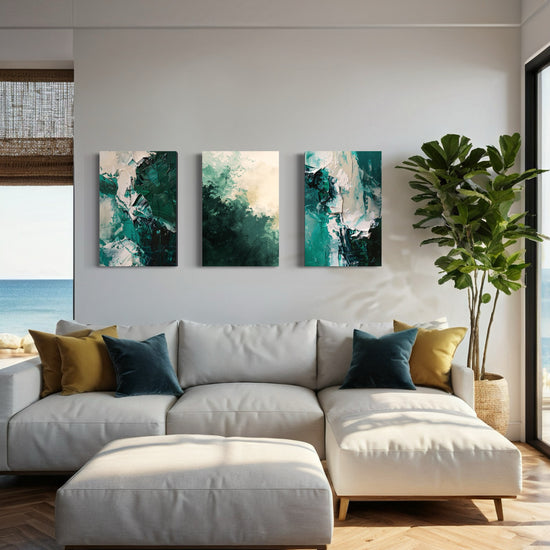 Emerald Whispers Set of 3 Wall Art