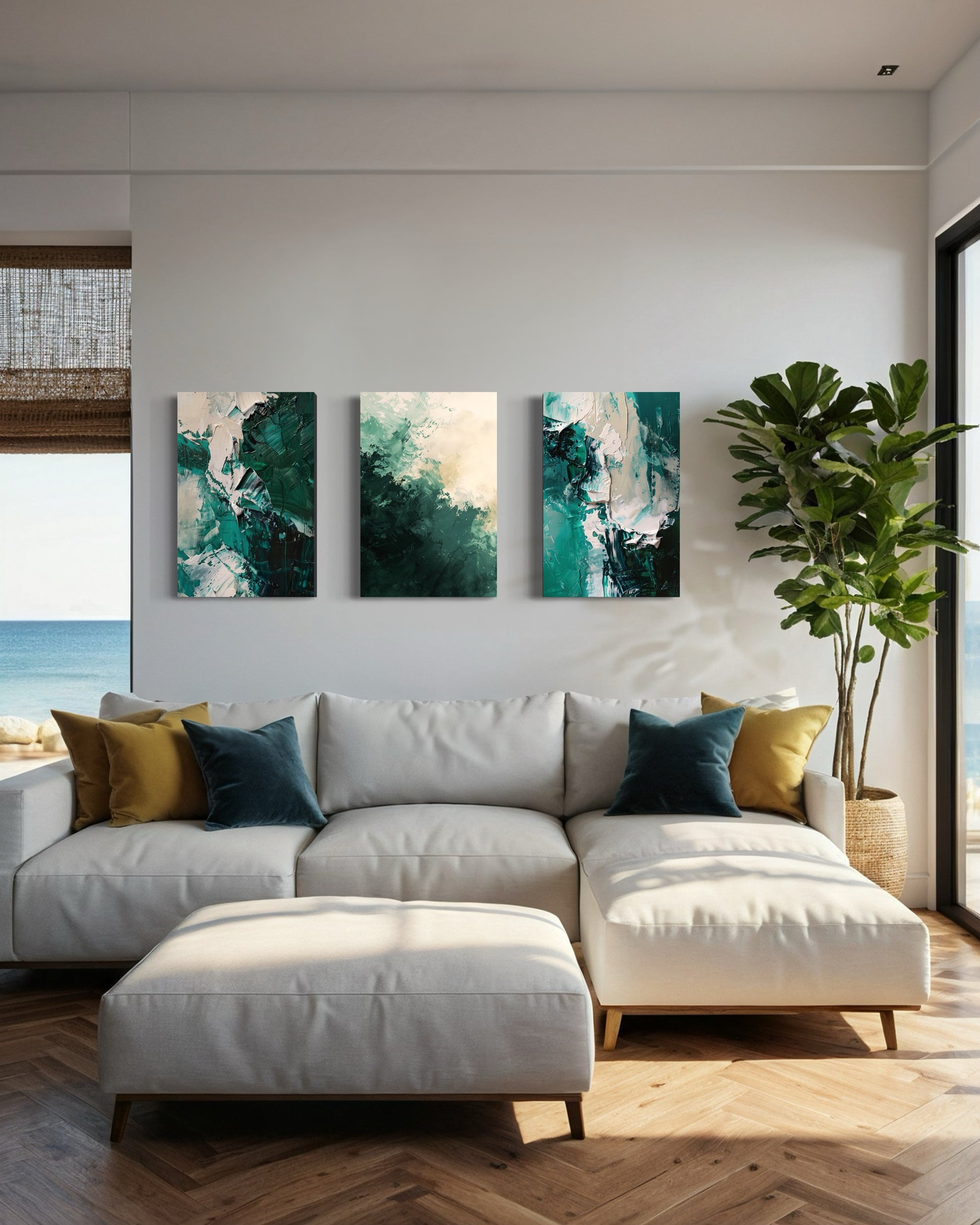Emerald Whispers Set of 3 Wall Art